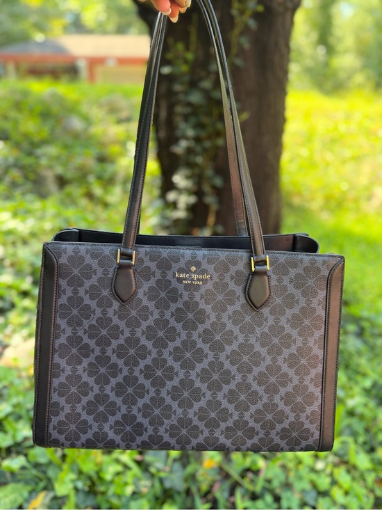 kate spade Handbags - Kate Spade NWOT Large Navy Triple Compartment Carry-all Patterned Tote Fits PC